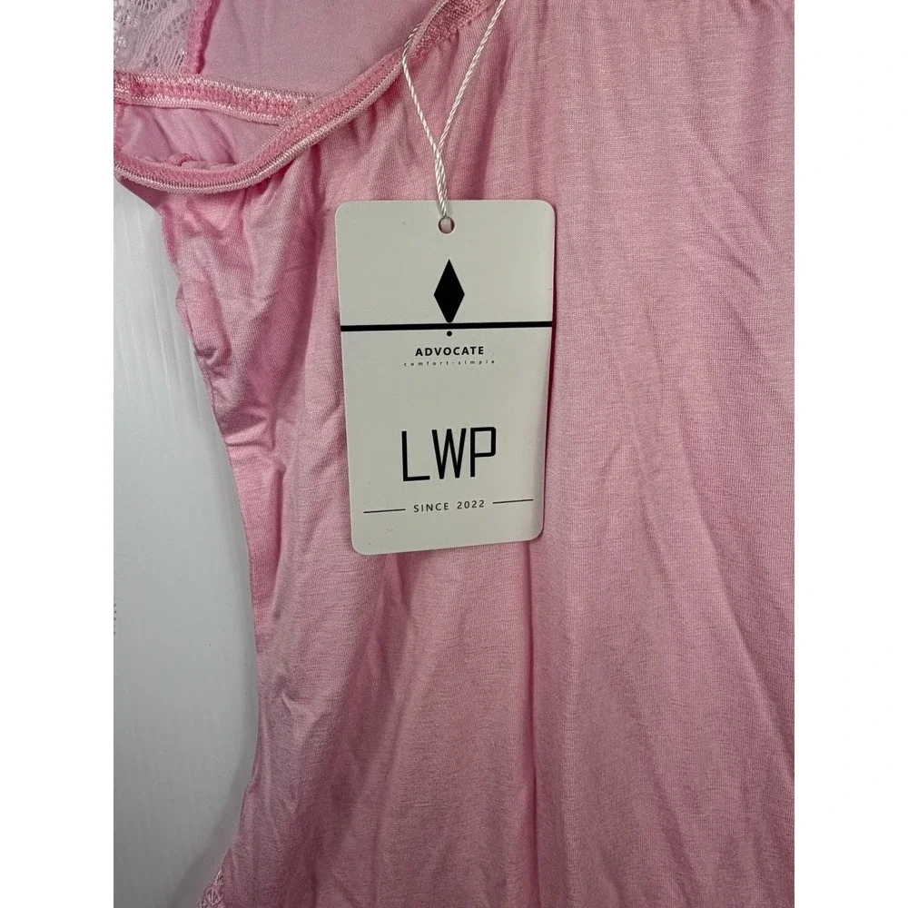 Women's XL Pink Lace Trim Nightgown Cotton Stretch‎ Coquette Sleepwear Chemise